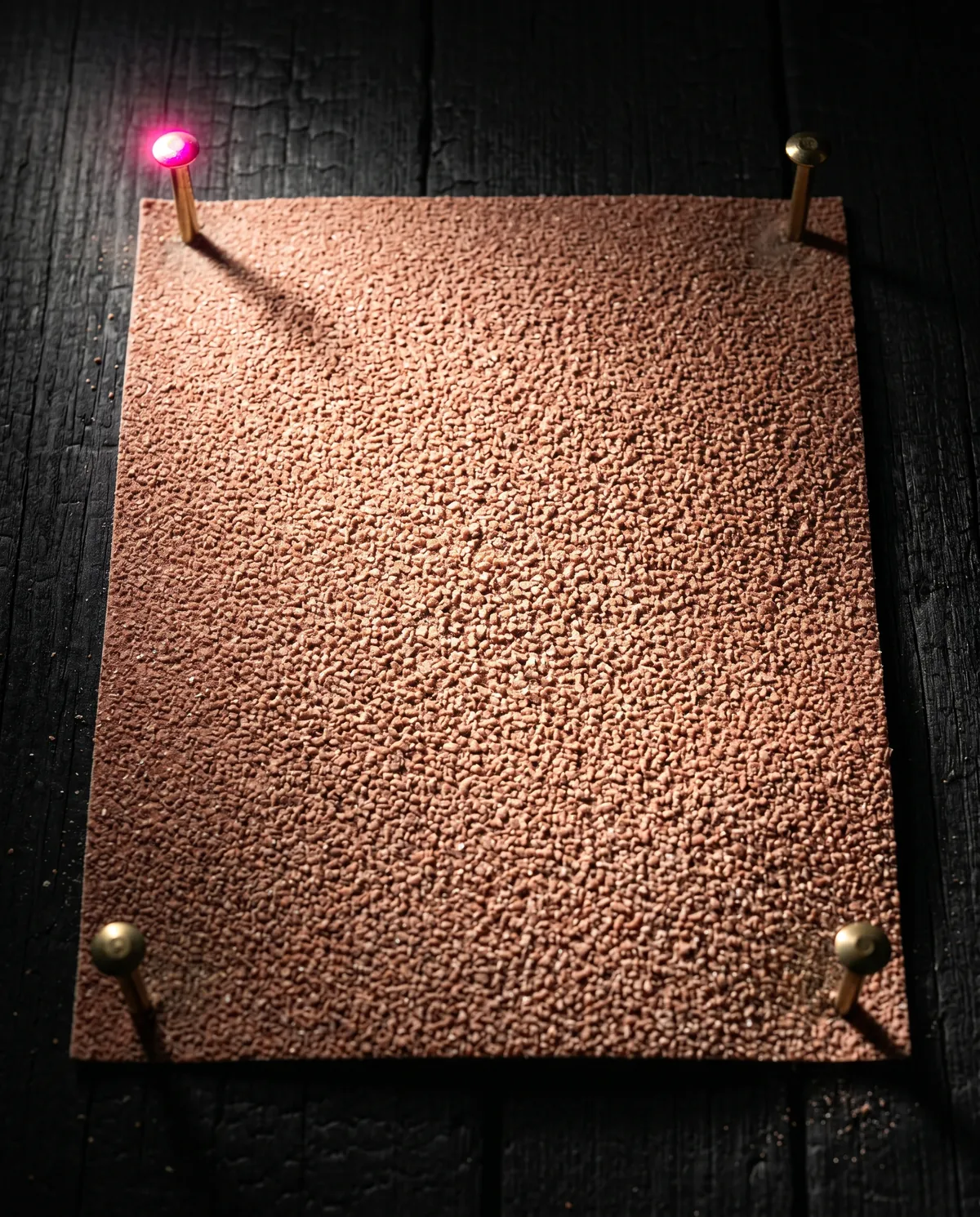 Spread against the wall. Held in place.