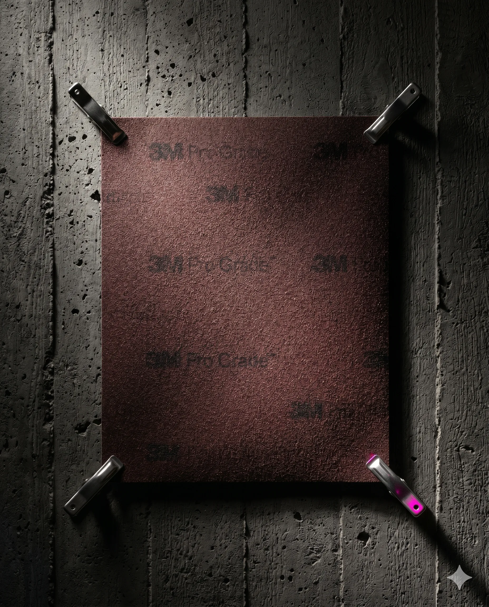 3M Pro Grade. Pinned at four corners. Held in place by brass.